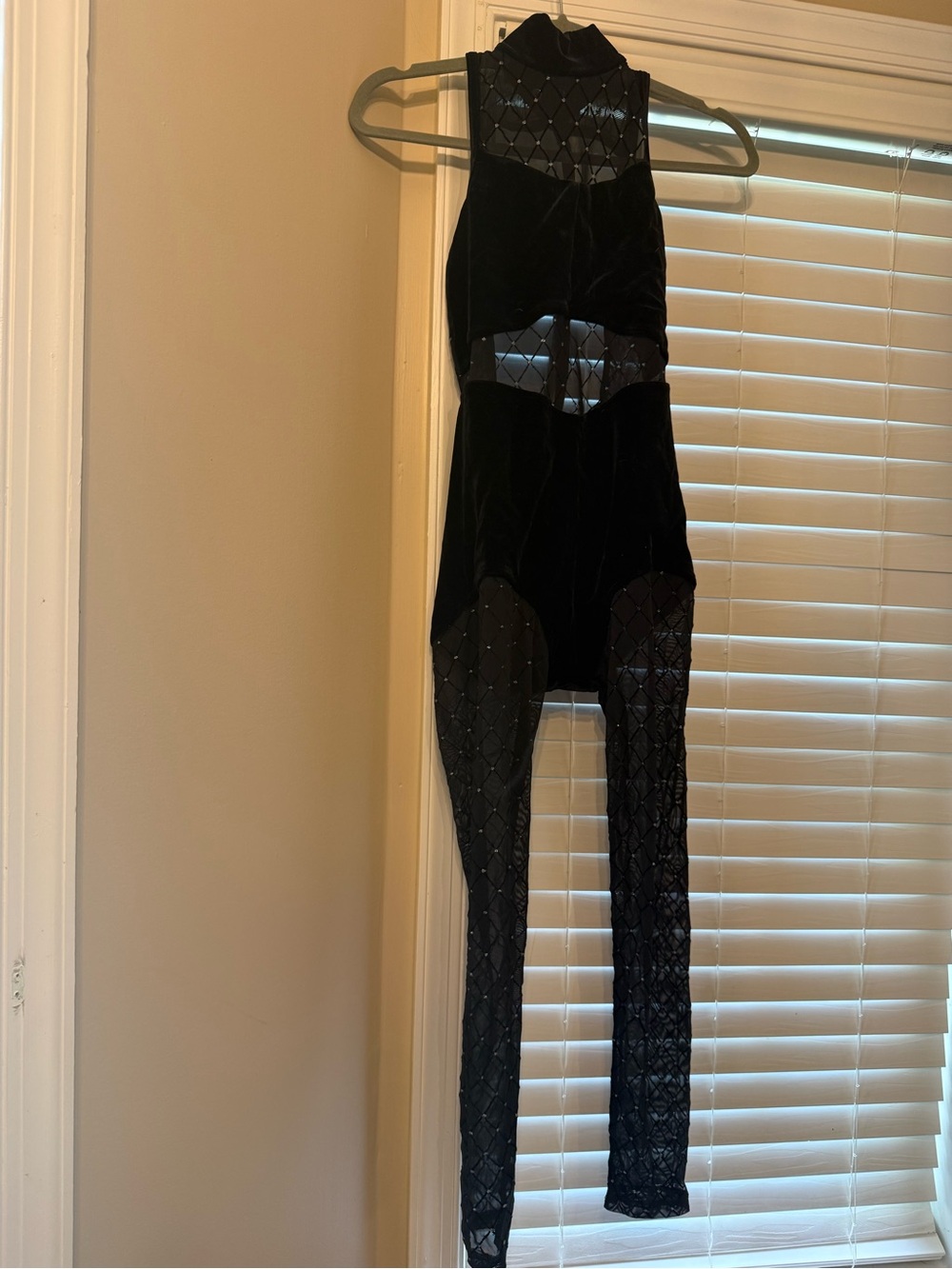 Weissman Black Jumpsuit Costume with Velvet & Mesh
